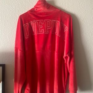 PINK size M velour fabric, red with silver logos sweater. Excellent condition.